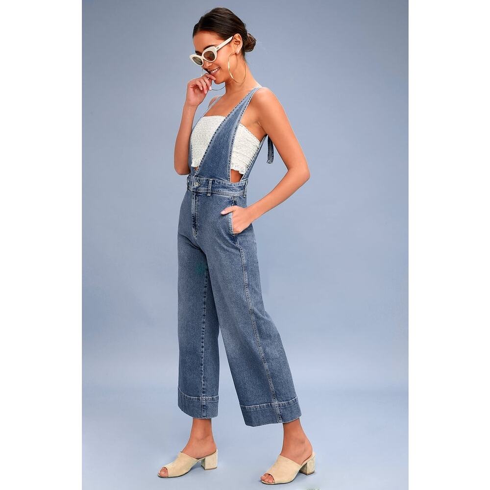 Free People A-Line Medium Wash Overalls Size 4